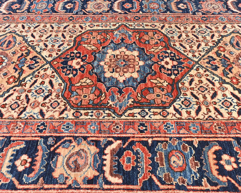 4x12 Beige Blue Aryana Afghan Hand Knotted Veg Dye Wool Runner Rug